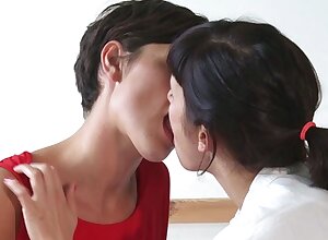 Blonde and brunette lesbians licking and sucking pussy